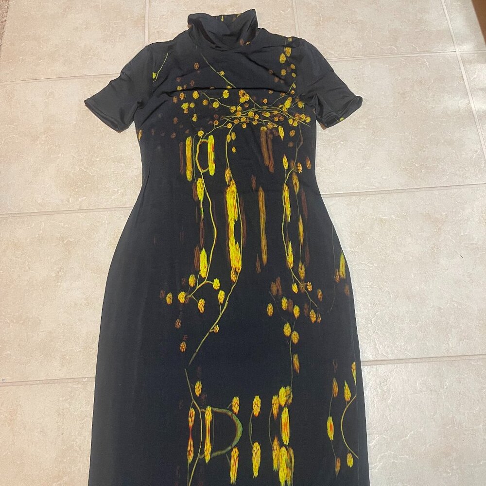 Prabal Gurung Short Sleeve Turtleneck Colorblock Midi Dress Black Size S